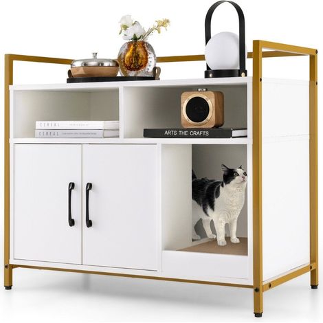 Carcasa para inodoro para gatos mueble para gatos con puertas dobles y rascador 89 x 45 x 745 cm blanco