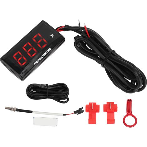 Termometro per moto LCD Misuratore di temperatura dell'acqua impermeabile ultra sottile con adattatore per candela da 10 mm DC12V Rosso