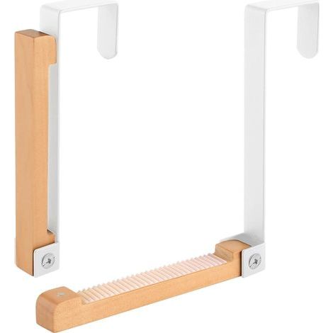 Crochets de porte, cintre à linge pliable et robuste en métal et bois avec bande antidérapante, porte-manteaux portable non perforé à fixer derrière la porte (1/5)