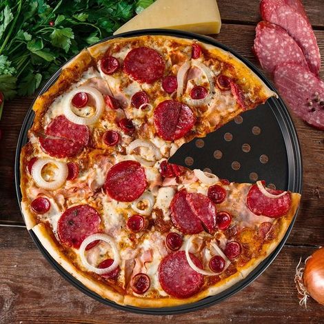 Forme à Pizza-Plateaux de cuisson à pizza, 32 cm - Poêle métallique durable pour cuisine - Outil de cuisson robuste pour four - Fabricant de pizza - Ustensiles de cuisine - Support de plaque (1/5)