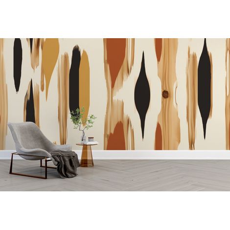 Papier peint géométrique - motifs ethniques verticaux marron et noir - 150 x 250 cm (1/2)