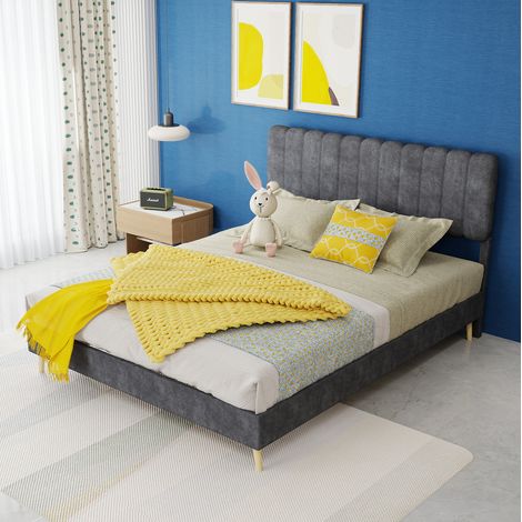 Cama matrimonio tapizada 140x200 gris OKMYHOME (1/5)