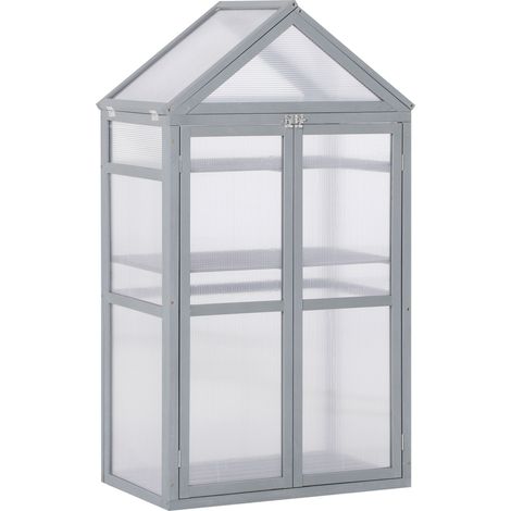 Garden Cold Frame Polycarbonate Greenhouse with Adjustable Shelves, Double Doors, Openable Top Covers, Grow House for Flower Vegetable Plants, 80 x 47 x 138cm, Grey