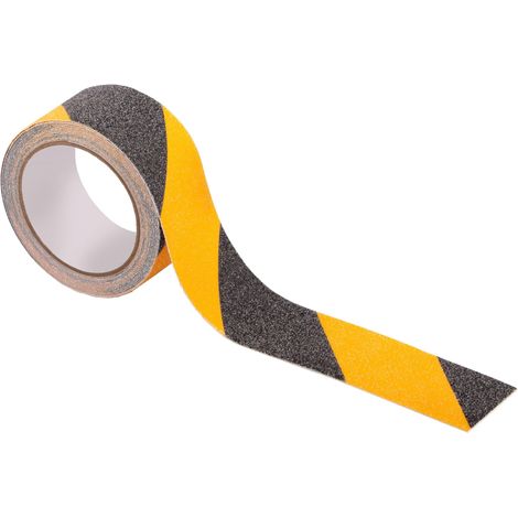 Nastro di segnalazione a strisce nero-giallo 50 mm x 5 m - Nastro di segnalazione autoadesivo per la segnaletica orizzontale e la sicurezza - Nastro di segnalazione adesivo - Antiscivolo (1/4)