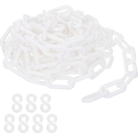 Chaîne en plastique blanche, 16 pieds 8mm Chaîne de sécurité pour barrière de foule, file d'attente, parking, clôture, portail, chantier et décoration (1/5)