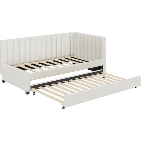 Beiges Polsterbett 90 x 200 cm mit Ausziehbett und Lattenrost (1/5)