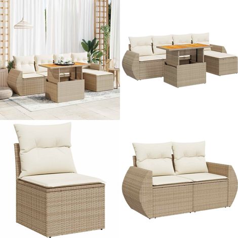 vidaXL Salon de jardin avec coussins 6 pcs beige résine tressée (1/5)