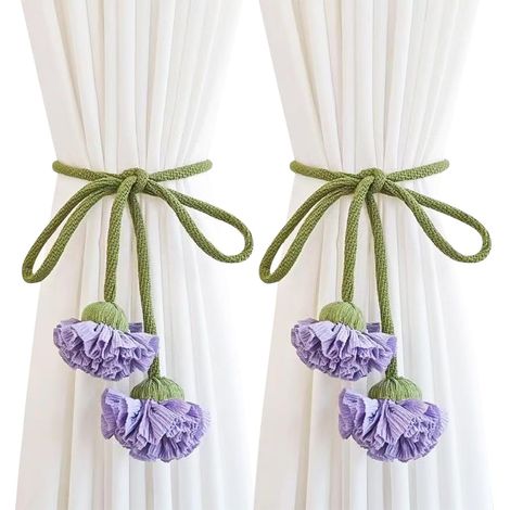 Collar bohemio de flores hecho a mano, ideal para cortinas tejidas, bonito lazo decorativo para el dormitorio (morado). (1/5)