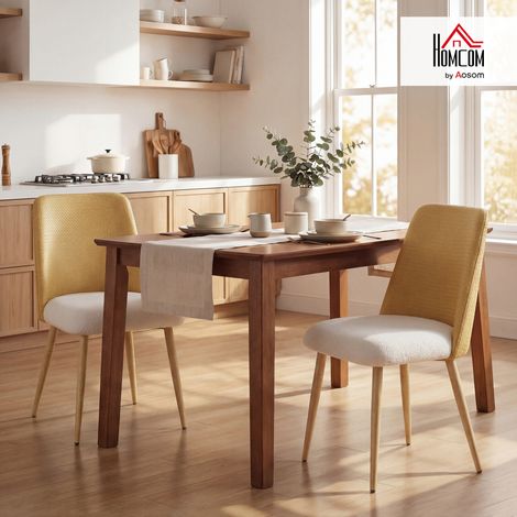 Juego de 2 Sillas de Cocina con Respaldo de PU de Imitación Ratán Patas de Acero y Asiento Acolchado Marrón y Beige (1/5)