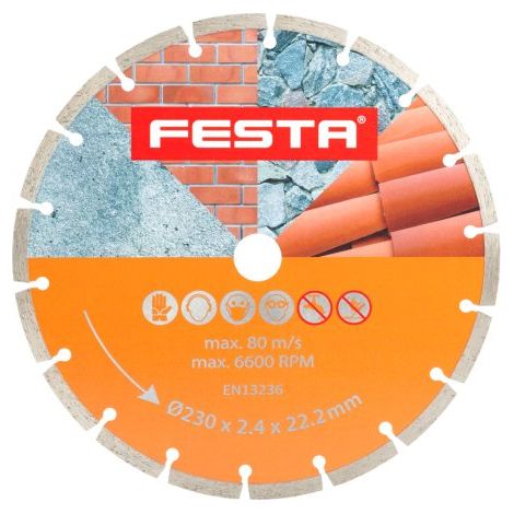 Disque diamant segmenté pour béton, brique, pierre 230x2,6x22.2mm - Usage professionnel
