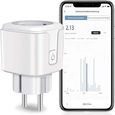 Prise Connectée WiFi, Prise Intelligente Fonctionne avec Alexa, Google Home, Prise Programmable avec Mesure de Consommation d'Énergie, Contrôle à Distance/Vocal, Fonction de Temps(Tapez F) (1/4)
