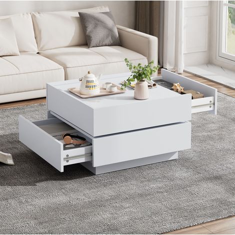 Tavolino da caffè girevole 360° 60 x 60 x 38 cm con contenitore, bianco DESVIAE (1/5)