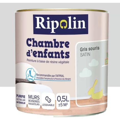 Ripolin – Peinture satinée anti humidité chambre d'enfants 0,5 L – Gris souris – Résine végétale pour réduction des allergies