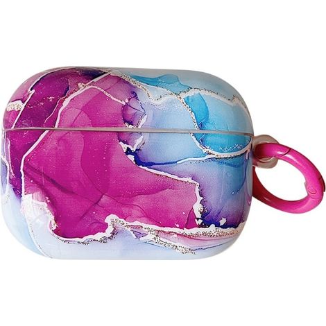 Étui à motif marbre pour AirPods 3 avec boucle - Rose et bleu (1/2)