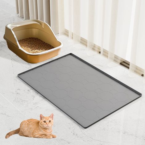 Tapis de litière en silicone pour chat, imperméable, facile à nettoyer, durable, résistant aux pattes (gris, 71 x 56 x 2 cm) (1/5)