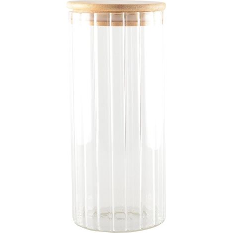 Bocal de Conservation en Verre avec Couvercle en Bois Pot de Stockage Cuisine 9x9x20 cm - PANGIVO (1/5)