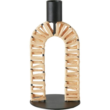 Kerzenhalter aus Metall mit Strohgeflecht TOKE, 16 cm (1/4)