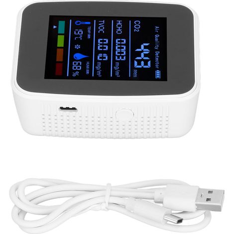 Détecteur de qualité de l'air 5 en 1 intelligent anti-interférences - Mesure de la température et de l'humidité intérieures - Blanc (1/5)