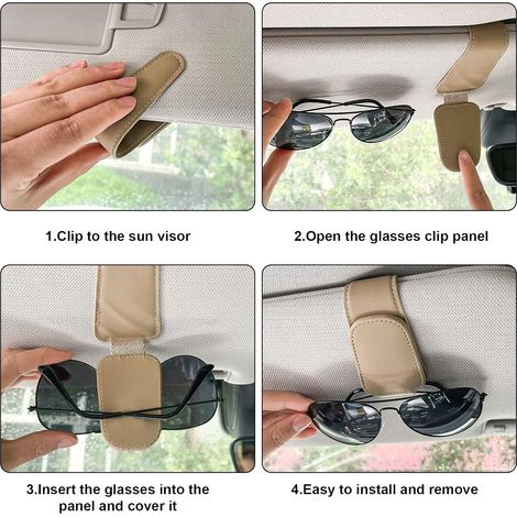 Support magnétique en cuir pour lunettes de soleil de voiture, avec crochet et clip, pour pare-soleil de voiture. Accessoires universels pour pare-soleil de voiture. (1/4)
