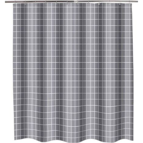 Rideau de douche Polyester Gris étanche Motif Plaid 180x180CM Gris gris RIDEAU DE DOUCHE (1/5)