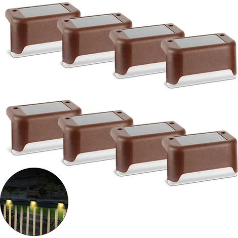 (Lot de 4 - Lumière chaude marron) Lampe solaire LED pour marches, terrasse, escalier, blanc chaud, étanche, décoration extérieure (jardin, cour, balcon, allée), compatible avec clôtures (1/5)