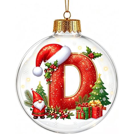Boule à neige de Noël 3D en acrylique transparent, lettres, décoration à suspendre pour sapin de Noël (non lumineuse) (1/5)