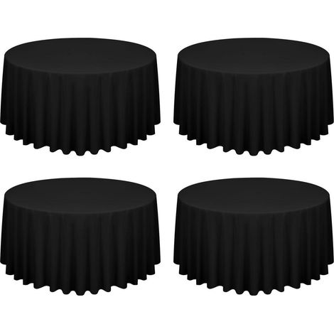 Lot de 4 nappes rondes noires 300 cm, Polyester, infroissable