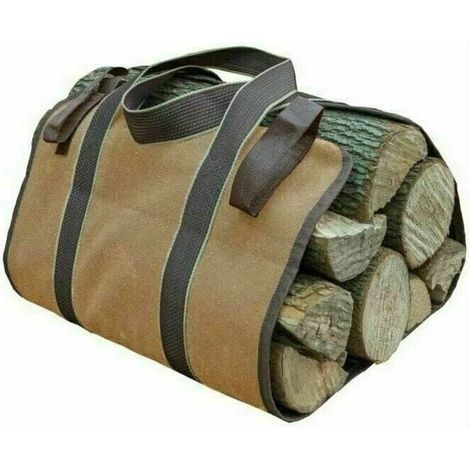 Kaminholztasche aus Segeltuch, große Kapazität, Aufbewahrungstasche für Brennholz, für den Außenbereich, Holzhalter aus gewachstem Holz (36 x 16 cm)