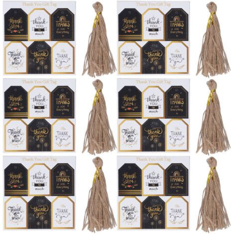 Étiquettes Cadeau 144pcs - Cartes Remerciement Motifs - Étiquettes Durable pour Emballage Cadeaux avec Corde Chanvre (1/5)