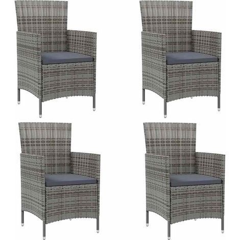 Lot de 4 Chaises de jardin avec coussins - Chaises d'extérieur pour terrasse/jardin Résine tressée Gris BV614256 - BonneVie (1/5)
