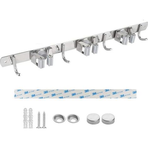 Porta scopa da parete, in acciaio inox, adesivo con gancio, mobiletto multifunzionale per cucina, giardino, bagno, garage, balcone, ufficio -Crezuo