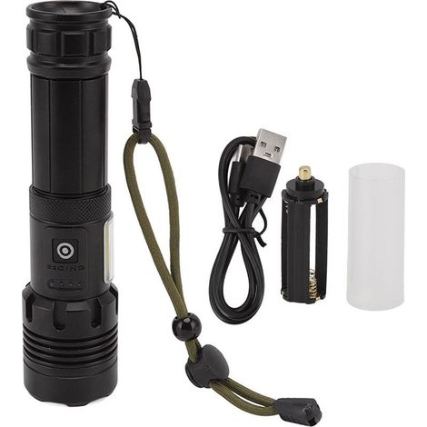 Lampe torche LED KLB-Online Store, rechargeable par USB, avec indicateur de batterie réglable. (1/5)
