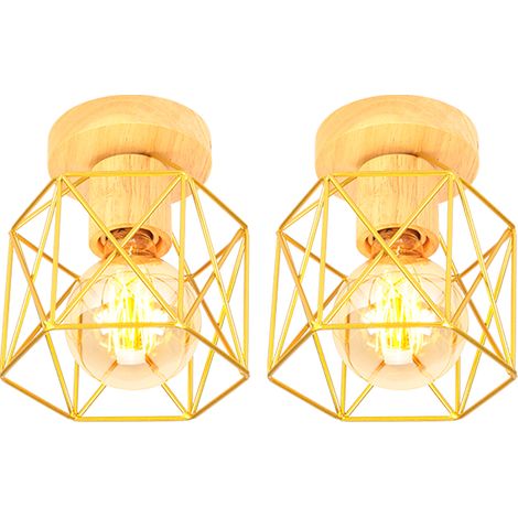 (2PCS) Plafones Modernas Lámpara De Techo Vintage Lampara Techo Retro Pantalla De Jaula De Metal Para Dormitorio Pasillo Cocina Sala De Estar Oro