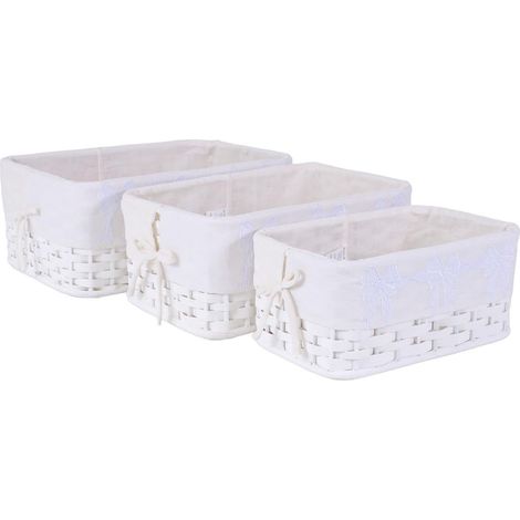 Cesto bamboo bianco rettangolare foderato set 3, 43x30x18 cm (1/2)