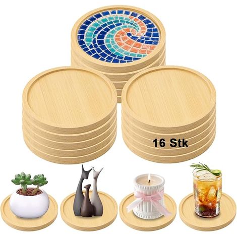 dessous de verre ronds en bambou de 9,5 cm avec bord, bols à fond vides pour boissons, tasses à thé, verres, bougies, accessoires de mosaïque (1/5)