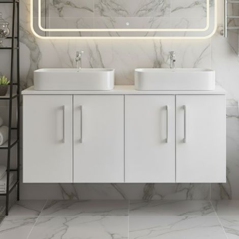 Nuie Arno Wall Hung 4-Door Vanity Unit with Worktop 1200mm Wide - Gloss White (1/5)