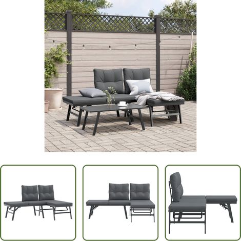vidaXL Sitzkissen - Gartenbänke mit Kissen 2 Stk. Schwarz Pulverbeschichteter Stahl (1/5)