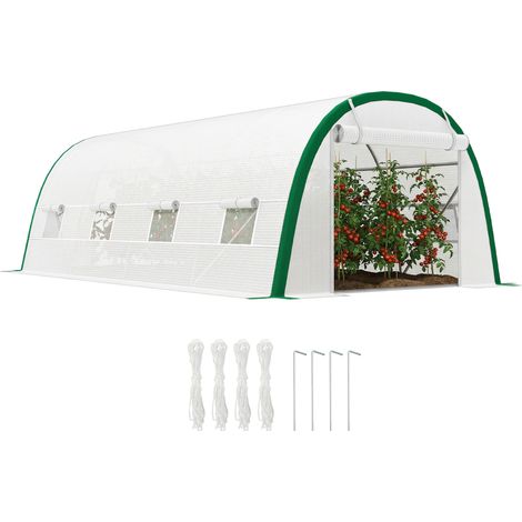 Outsunny Polytunnel Greenhouse Tunnel Warm House Tent with PE Cover, White