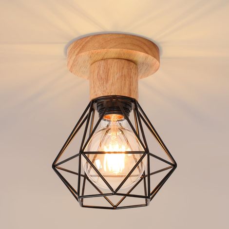 Plafonnier, Lustre industriel, Plafonnier rétro en forme de cage métallique, Suspension vintage, Lumière chaude 3000 K (Noir) (1/5)