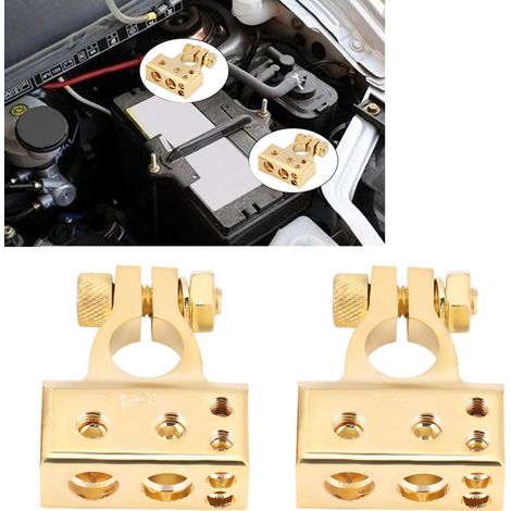 Paar Kfz-Batterieanschlüsse, vergoldete Plus- und Minuspolklemmen für Kabel der Größen 0/1, 2, 4 und 8 AWG (1/5)