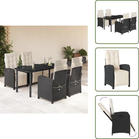 Cojines para sillas - vidaXL Set de muebles jardín 5 pzas con cojines ratán sintético negro - Muebles de exterior