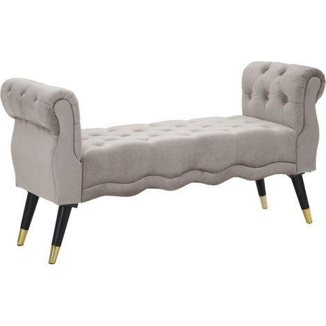 Banc Paris gris velours doré design glamour (1/4)