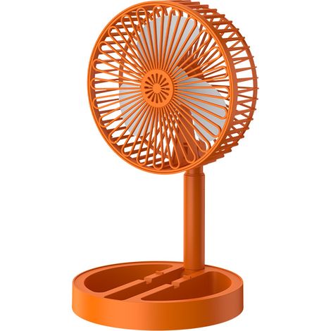 Ventilateur pliant télescopique orange USB 12V interrupteur, 3 vitesses support téléphone compartiment parfum bureau voiture voyage