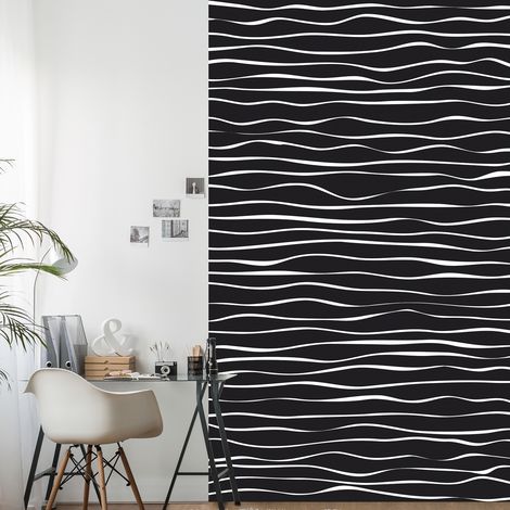 Papier peint intissé noir et blanc, motif vagues horizontales, 250 cm X 150 cm - Idéal pour décorer votre intérieur. (1/2)