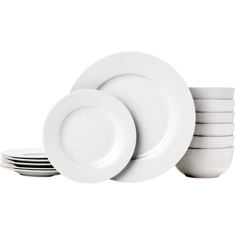 Service de table en porcelaine pour 6 personnes 18 pièces, Blanc (1/5)