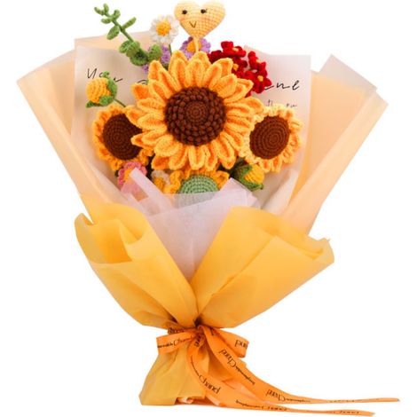 1 bouquet de fleurs au crochet, 32 cm, tournesol + marguerites + eucalyptus, décoration intérieure/extérieure, cadeau anniversaire (1/5)