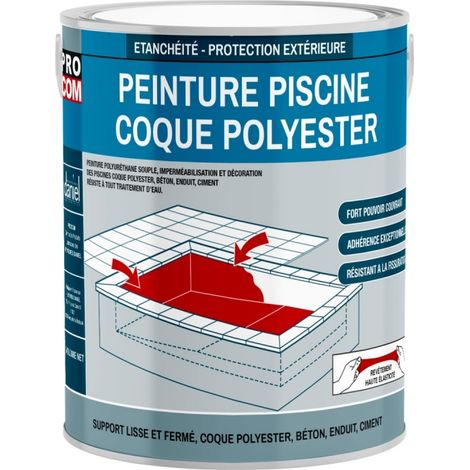 Procom – Peinture piscine polyuréthane étanche et souple – Coque polyester et béton – 3 Kg – Adhérence exceptionnelle et résistance aux traitements d'eau