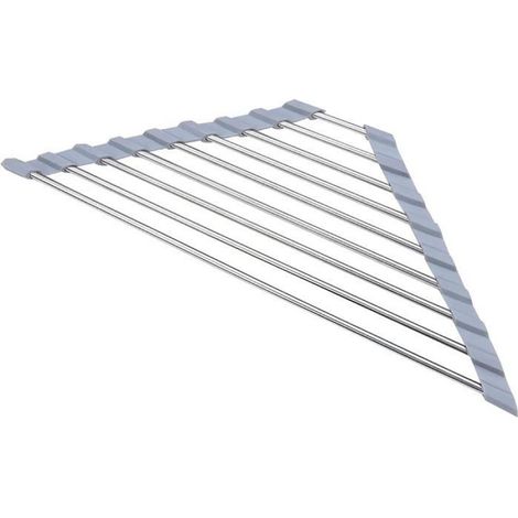 Egouttoir - Acier Inoxydable - Pliable Triangulaire - Pour Evier De Cuisine - Antidérapant - Gris - Lot De 2 (1/5)