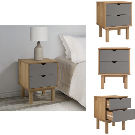 Nachttisch OTTA Braun & Grau 45x39x57 cm Massivholz Kiefer - Holznachtisch - Kiefernwood Tisch - Wohnzimmertisch - Nachtkommode - Sideboard (1/5)
