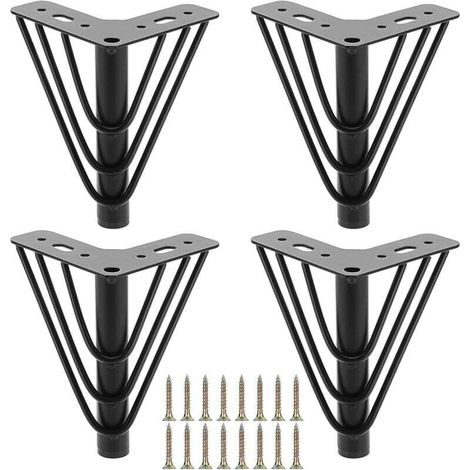Set of 4 metal furniture legs 15 cm, triangular top plate legs, sturdy replacement furniture legs, support legs for sofas, beds, chairs, wardrobes, drawers, tables (black) (1/4)